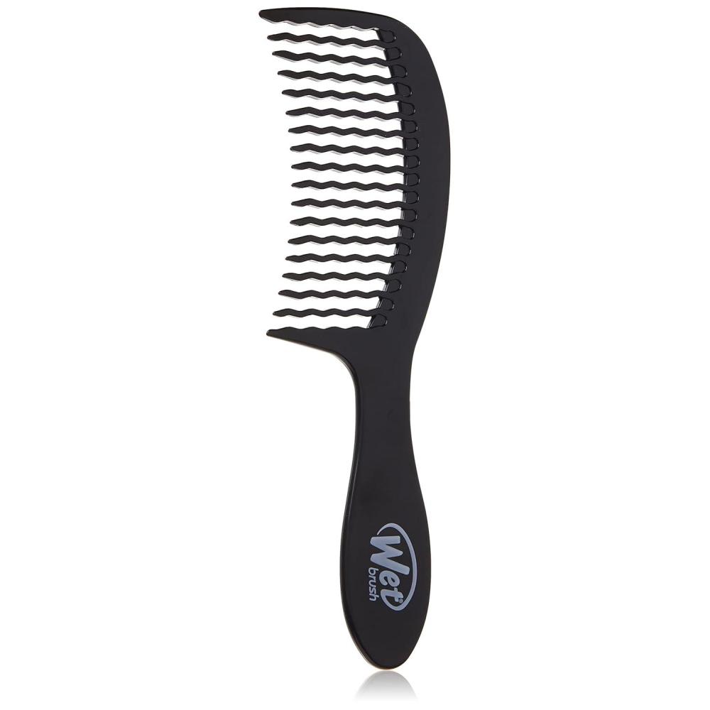 imageWet Brush Detangling Comb Black  Wide Tooth Hair Detangler with WaveTooth Design that Gently and Glides Through Tangles  Brush Throough Conditioner and Hair Masks  Gentle On Scalp and PainFreeBlack