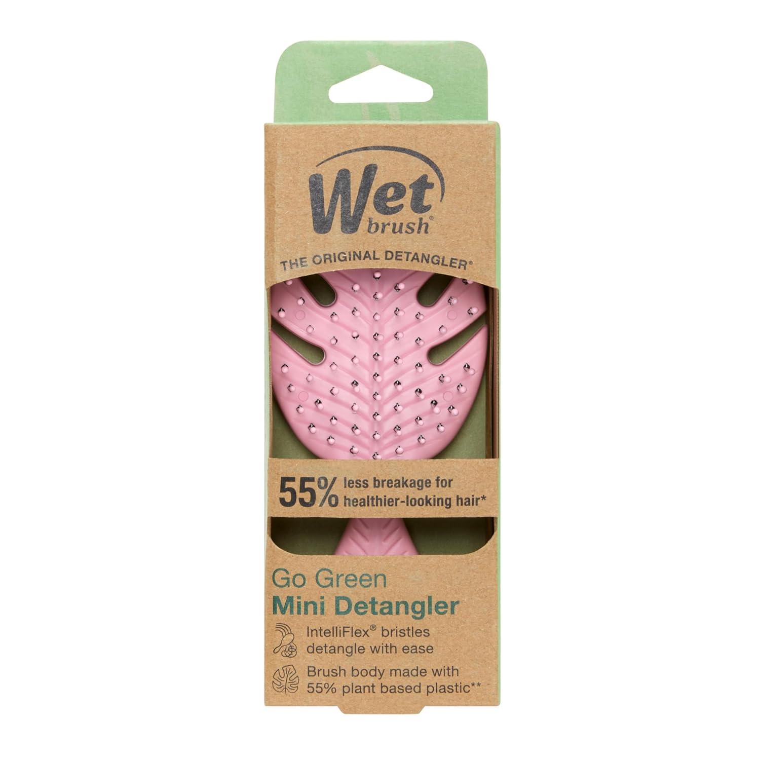 imageWet Brush Go Green Mini Detangler Green  Detangling Travel Hair Brush  UltraSoft IntelliFlex Bristles Glide Through Tangles ampamp Gently Loosens Knots While Minimizing Pain Split Ends ampamp BreakagePink
