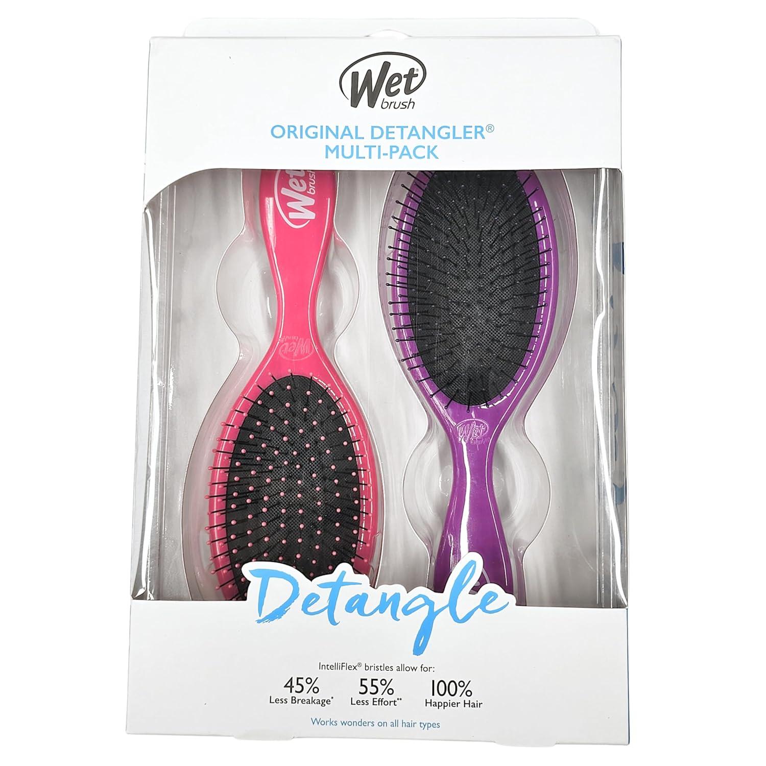 imageWet Brush Original Detangler Hair Brush Amazon Exclusive Aqua UltraSoft IntelliFlex BristlesDetangling Hairbrush Glides Through Tangles  All Hair Types Wet ampamp Dry Hair  Women ampamp Men Pack of 2PinkPurple