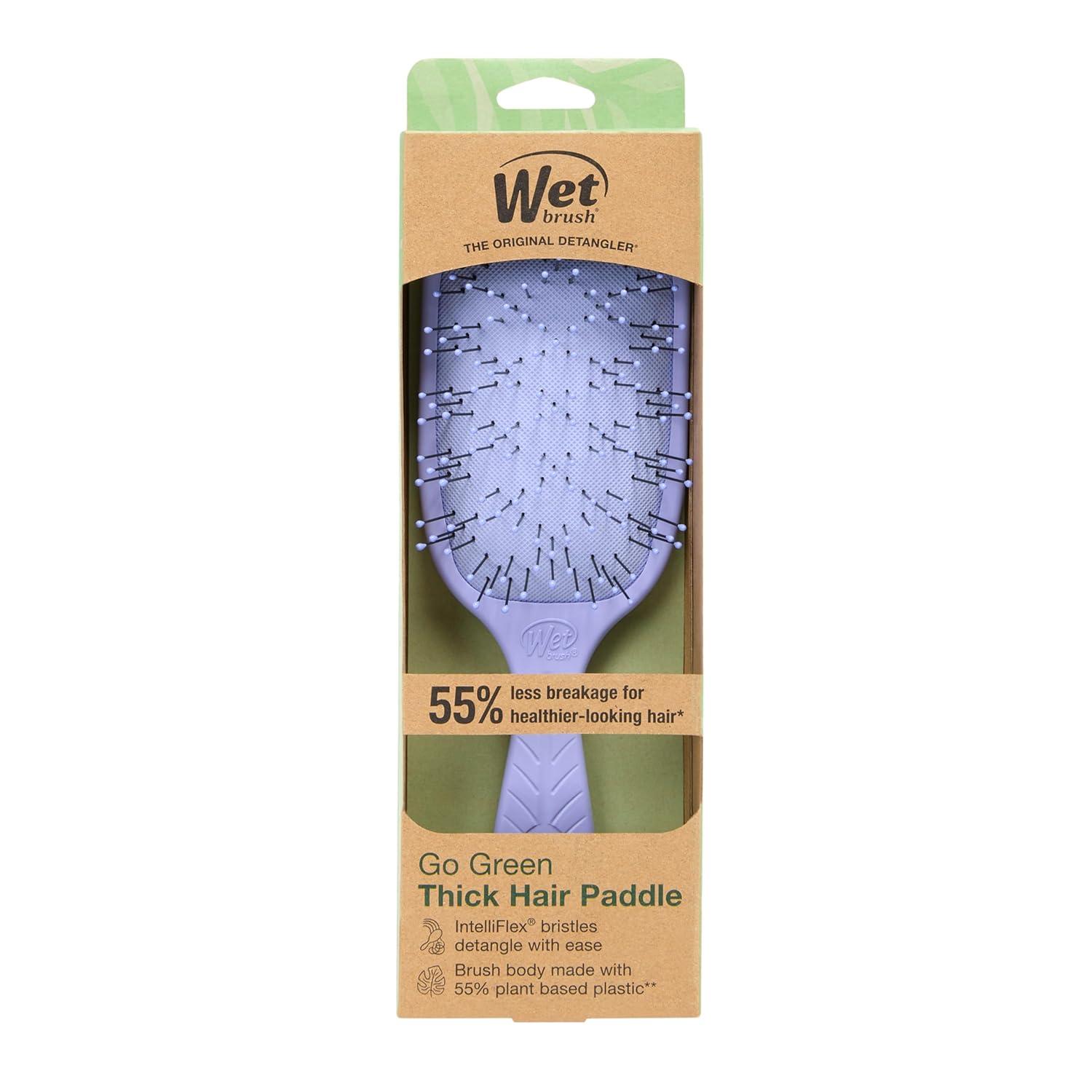 imageWet Brush Go Green Thick Hair Paddle Detangling Brush Pink  UltraSoft IntelliFlex Bristles With AquaVent  Gently Loosens Knots While Minimizing Pain  Curly Coarse Long Hair Pack of 2Purple