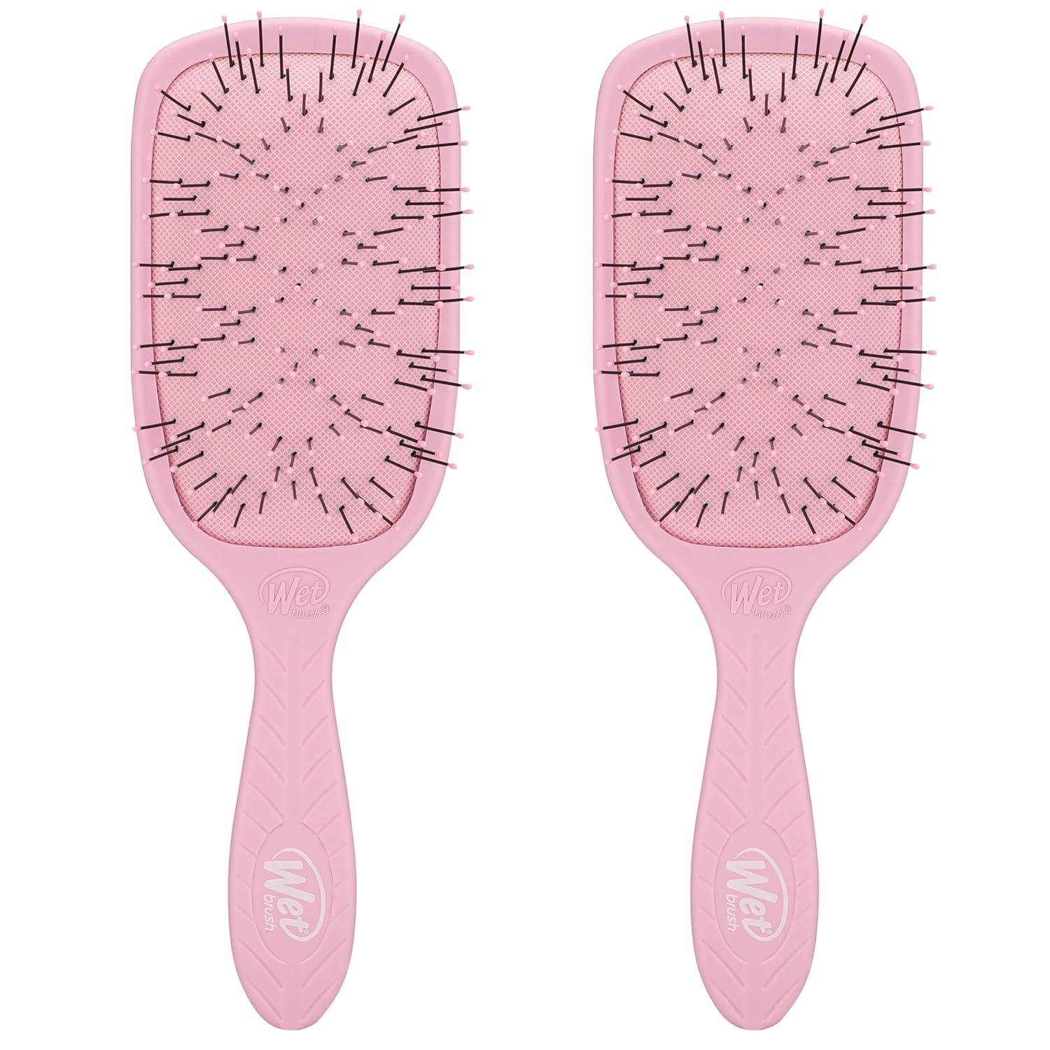 imageWet Brush Go Green Thick Hair Paddle Detangling Brush Pink  UltraSoft IntelliFlex Bristles With AquaVent  Gently Loosens Knots While Minimizing Pain  Curly Coarse Long Hair Pack of 2Pink