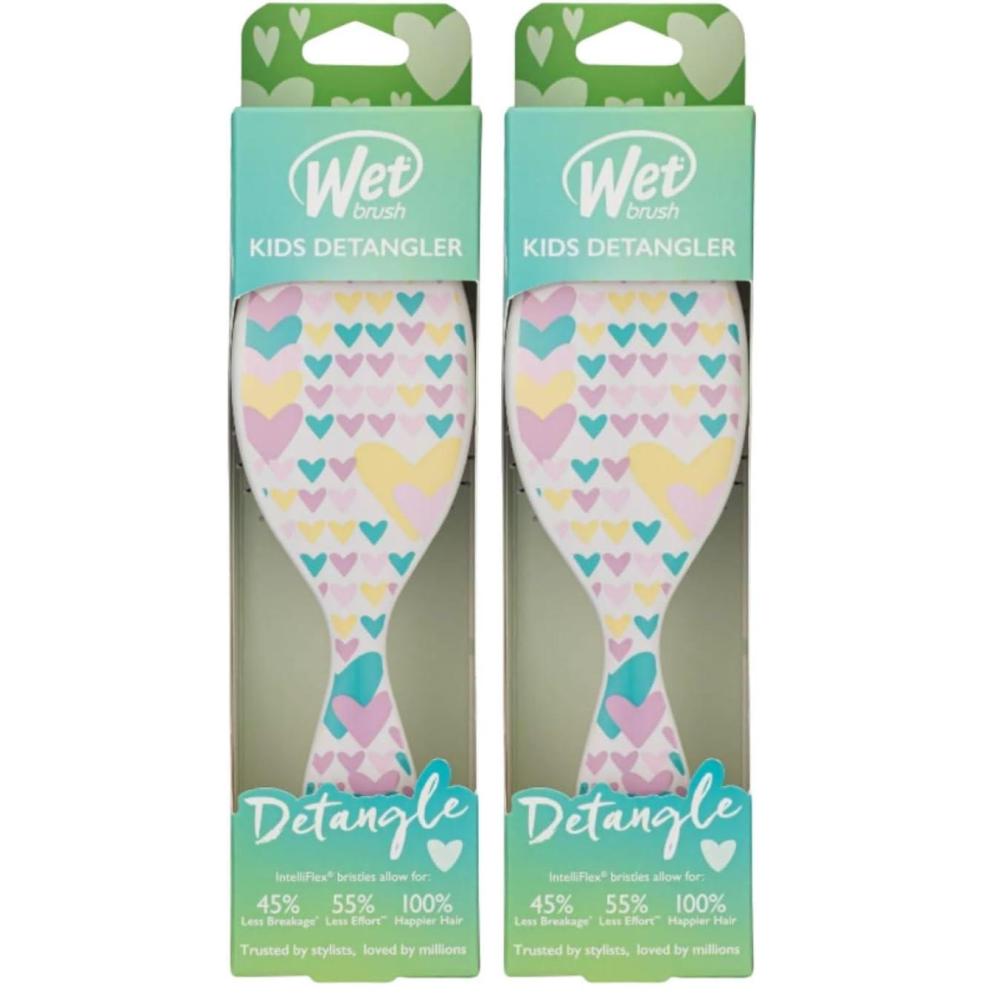 imageWet Brush Kids Detangler Hair Brushes  Stars  Midi Detangling Brush With UltraSoft IntelliFlex Bristles Glide Through Tangles With Ease  PainFree Comb For All Hair TypesMidi Hearts