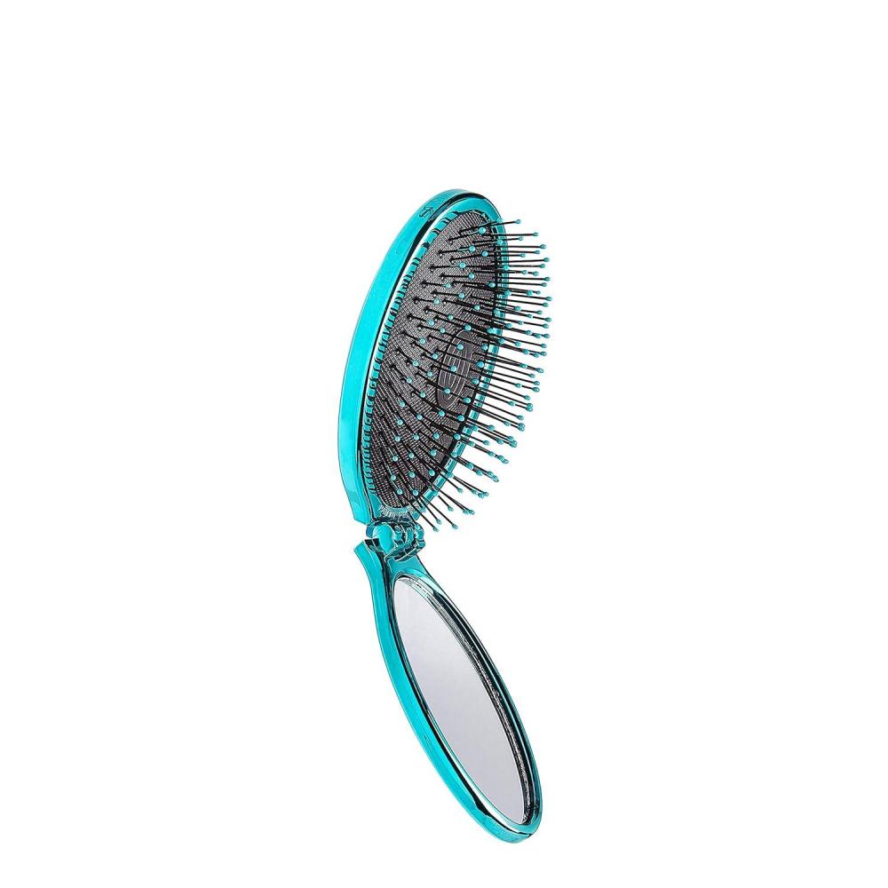imageWet Brush Pop Go Detangler Blue Teal  Foldable OnTheGo Design Travel Brush Ultrasoft IntelliFlex Bristles Detangling Hairbrush BuiltIn Mirror Handle Wet ampamp Dry All Hair Types Pack of 2Teal