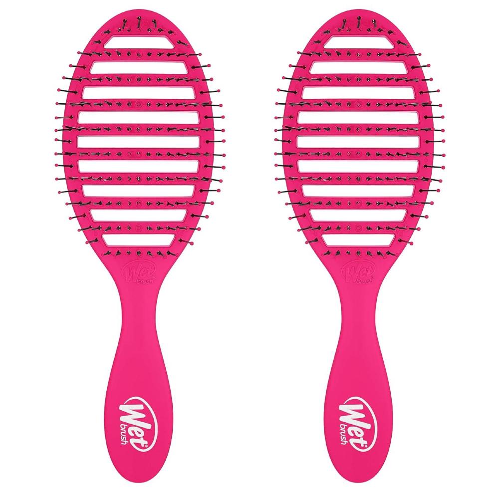 imageWet Brush Speed Dry Hair Brush  Pink  Vented Design and Ultra Soft HeatFlex Bristles Are Blow Dry Safe With Ergonomic Handle Manages Tangle and Uncontrollable Hair  PainFree Pack of 2Pink