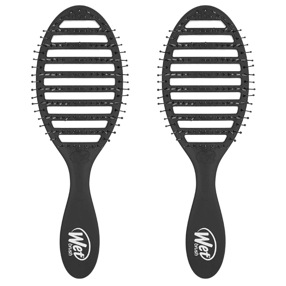 imageWet Brush Speed Dry Hair Brush  Pink  Vented Design and Ultra Soft HeatFlex Bristles Are Blow Dry Safe With Ergonomic Handle Manages Tangle and Uncontrollable Hair  PainFree Pack of 2Black