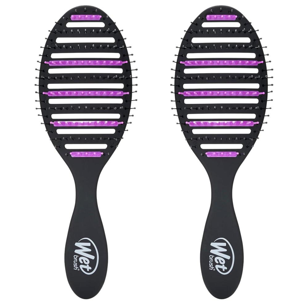 imageWet Brush Speed Dry Hair Brush  Pink  Vented Design and Ultra Soft HeatFlex Bristles Are Blow Dry Safe With Ergonomic Handle Manages Tangle and Uncontrollable Hair  PainFree Pack of 2Black  Purple