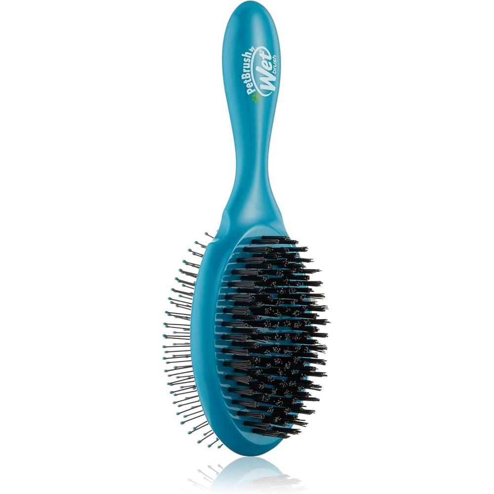 imageWet Brush Ultimate DualSided Detangling Brush  Ultra Soft IntelliFlex Bristles Removes Loose Hair ampamp Dirt for Dogs Cats Rabbits  Teal