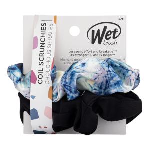 Wet Brush Coil Hair Scrunchies for Women & Girls, 2 Count, Purple & Black, Suitable for All Hair Types, Pain-Free Accessories Long Lasting Braids, Ponytails and More(Coil Scrunchies Blue Tie Dye/Black)