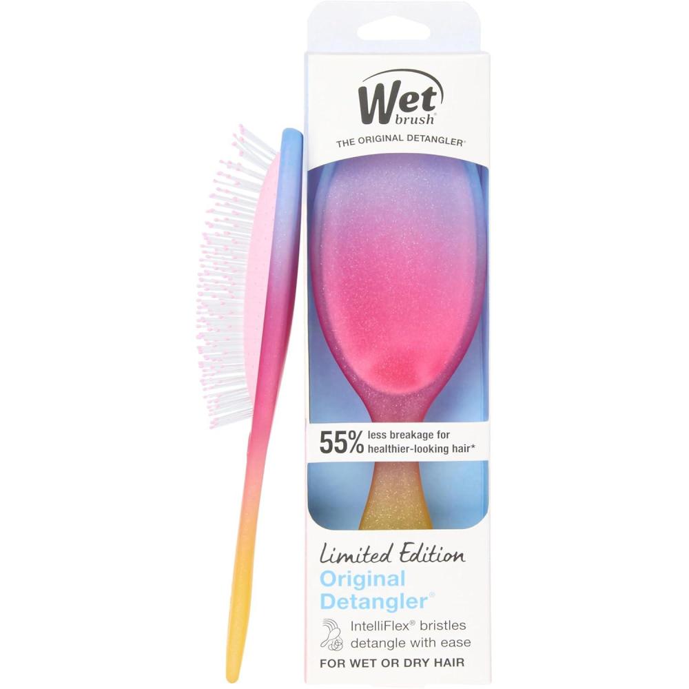 imageWet Brush Original Detangler Hair Brush Soft Flexible Bristles Gently Detangle All Hair Types Works on Wet or Dry Strands Ergonomic Handle Reduces Breakage Limited Edition Prismatic Glow GreenElectric Sky Pink Sunset