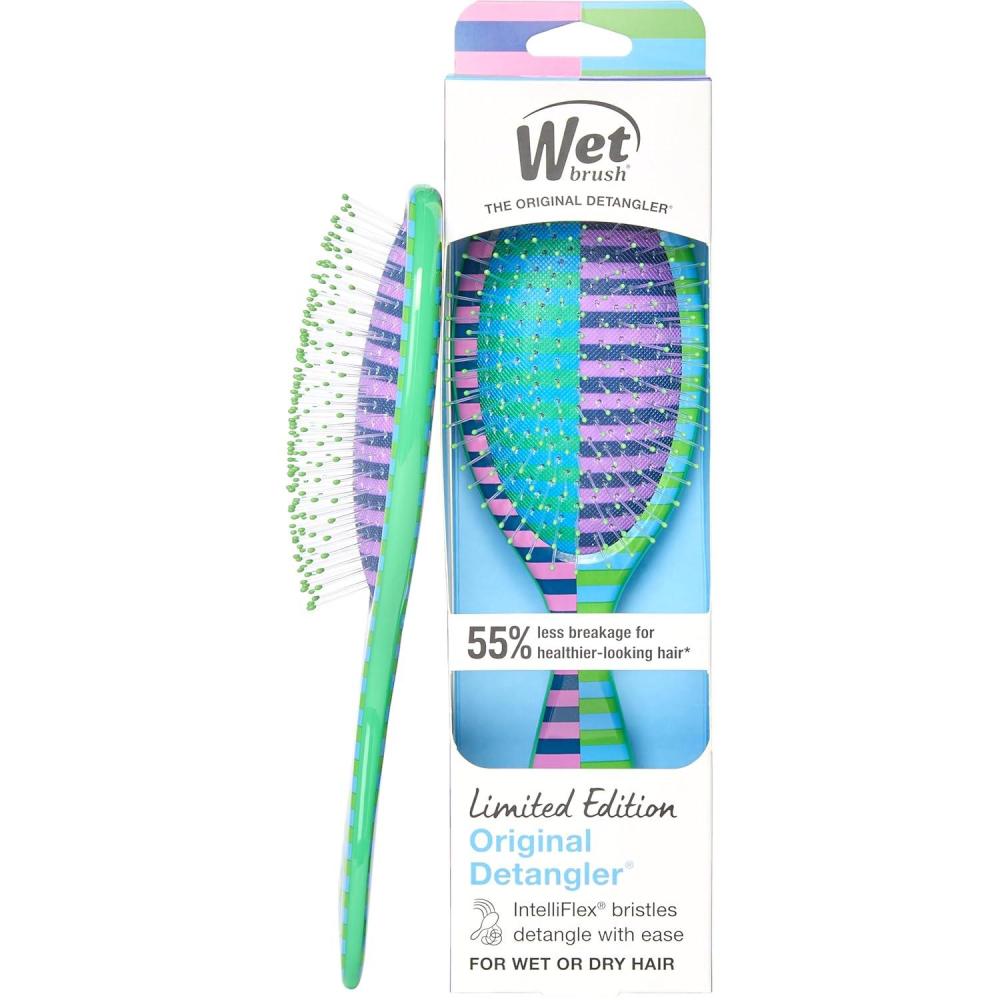 imageWet Brush Original Detangler Hair Brush Soft Flexible Bristles Gently Detangle All Hair Types Works on Wet or Dry Strands Ergonomic Handle Reduces Breakage Limited Edition Prismatic Glow GreenRetro Sport Bright