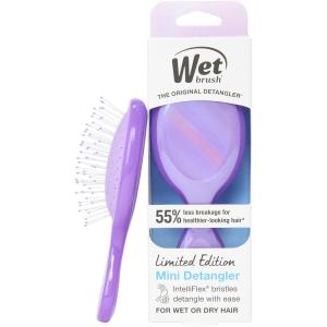 Wet Brush Mini Detangler Hair Brush for Gentle Knot Removal, Compact Travel Size, Soft Bristles for Pain-Free Detangling, Less Breakage, Works on All Hair Types, Limited Edition, Electric Sky Pink(Prismatic Glow Purple)