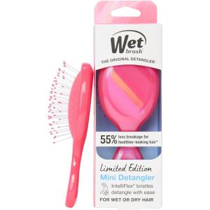 Wet Brush Mini Detangler Hair Brush for Gentle Knot Removal, Compact Travel Size, Soft Bristles for Pain-Free Detangling, Less Breakage, Works on All Hair Types, Limited Edition, Electric Sky Pink(Prismatic Glow Pink)