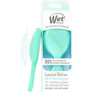 Wet Brush Mini Detangler Hair Brush for Gentle Knot Removal, Compact Travel Size, Soft Bristles for Pain-Free Detangling, Less Breakage, Works on All Hair Types, Limited Edition, Electric Sky Pink(Prismatic Glow Green)