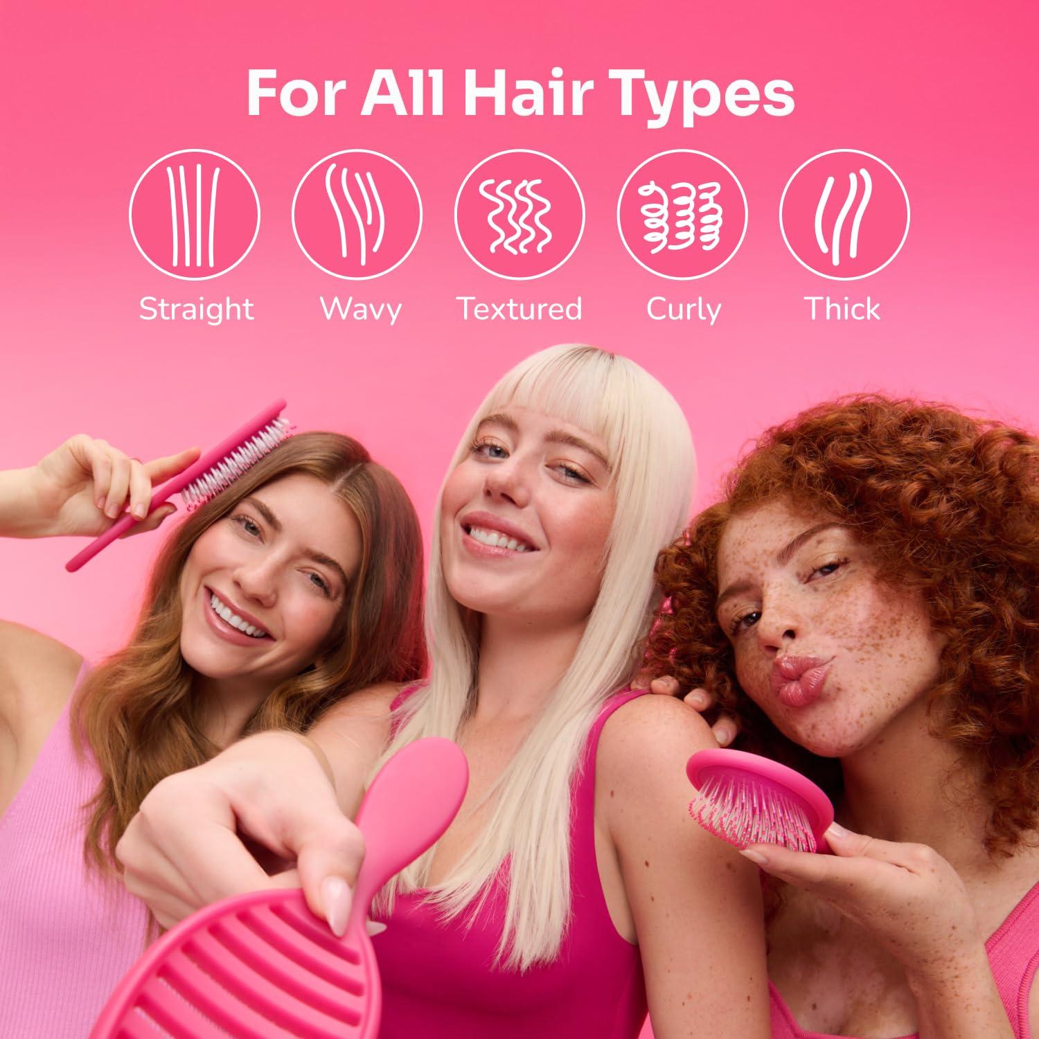 imageWet Brush Frizz Free Detangler Reduces Frizz Static ampamp Flyaways Using Ionic Technology Smooth Finish Styling Brush Adds Shine Ergonomic Design Works On All Hair Types Wet Or Dry Hair Pink