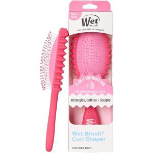 Wet Brush Curl Shaper Hair Brush with Sculpting Grooves, Defines Curls & Coils From Root-to-Tip, Flexible Bristles Detangle Wet Hair, Styling Tool Enhances Bounce and Shape, Ergonomic Handle, Pink