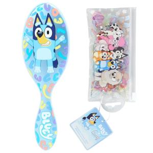 Wet Brush Bluey Kids Midi Hair Brush, Limited Edition, Orange + Goody x Bluey Multicolor Hair Polybands in Bluey, Bingo & Characters Pouch 300ct, For All Hair Types