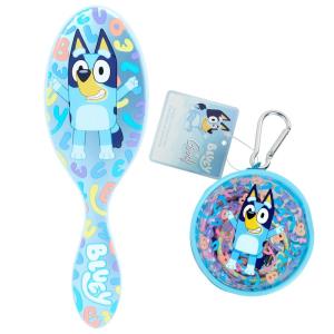 Wet Brush Bluey Kids Midi Hair Brush, Limited Edition, Orange + Goody x Bluey Multicolor Hair Ponytailers in Bluey Character Pouch 10ct, Elastics For All Hair Types