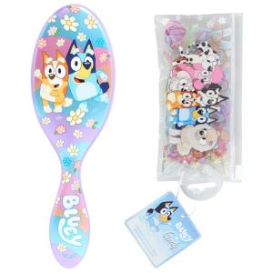 Wet Brush Bluey & Bingo Kids Midi Hair Brush, Limited Edition, Purple + Goody x Bluey Multicolor Hair Polybands in Bluey, Bingo & Characters Pouch 300ct, For All Hair Types