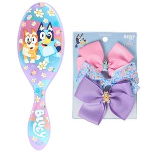 Wet Brush Bluey & Bingo Kids Midi Hair Brush, Limited Edition, Purple + Goody x Bluey & Bingo Multicolor Bow Barrettes 3ct, For All Hair Types, SlideProof Hold, Blue, Pink & Purple