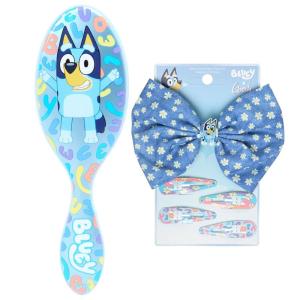 Wet Brush Bluey Kids Midi Hair Brush, Limited Edition, Orange + Goody x Bluey Multicolor Floral Bow Barrette and Snap Clips 5ct, For All Hair Types