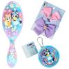 Wet Brush Bluey & Bingo Kids Midi Hair Brush,Limited Edition, Purple + Goody x Bluey & Bingo Multicolor Bow Barrettes 3ct Blue, Pink & Purple + Hair Ponytailers in Bluey Character Pouch 10ct